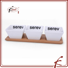 decal pattern ceramic snack serving dishes with bamboo tray